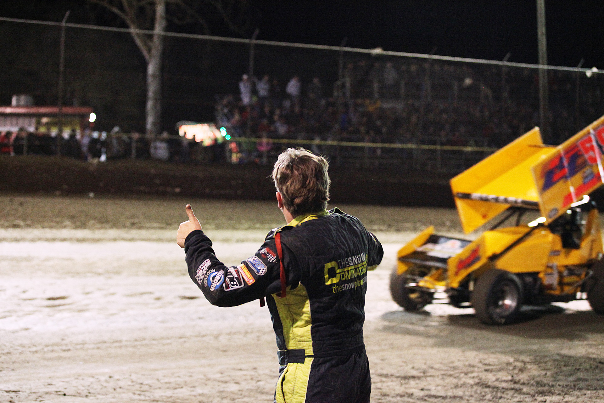 Terry McCarl gives the thumbs-up to son Austin McCarl at Volusia 2016 ...
