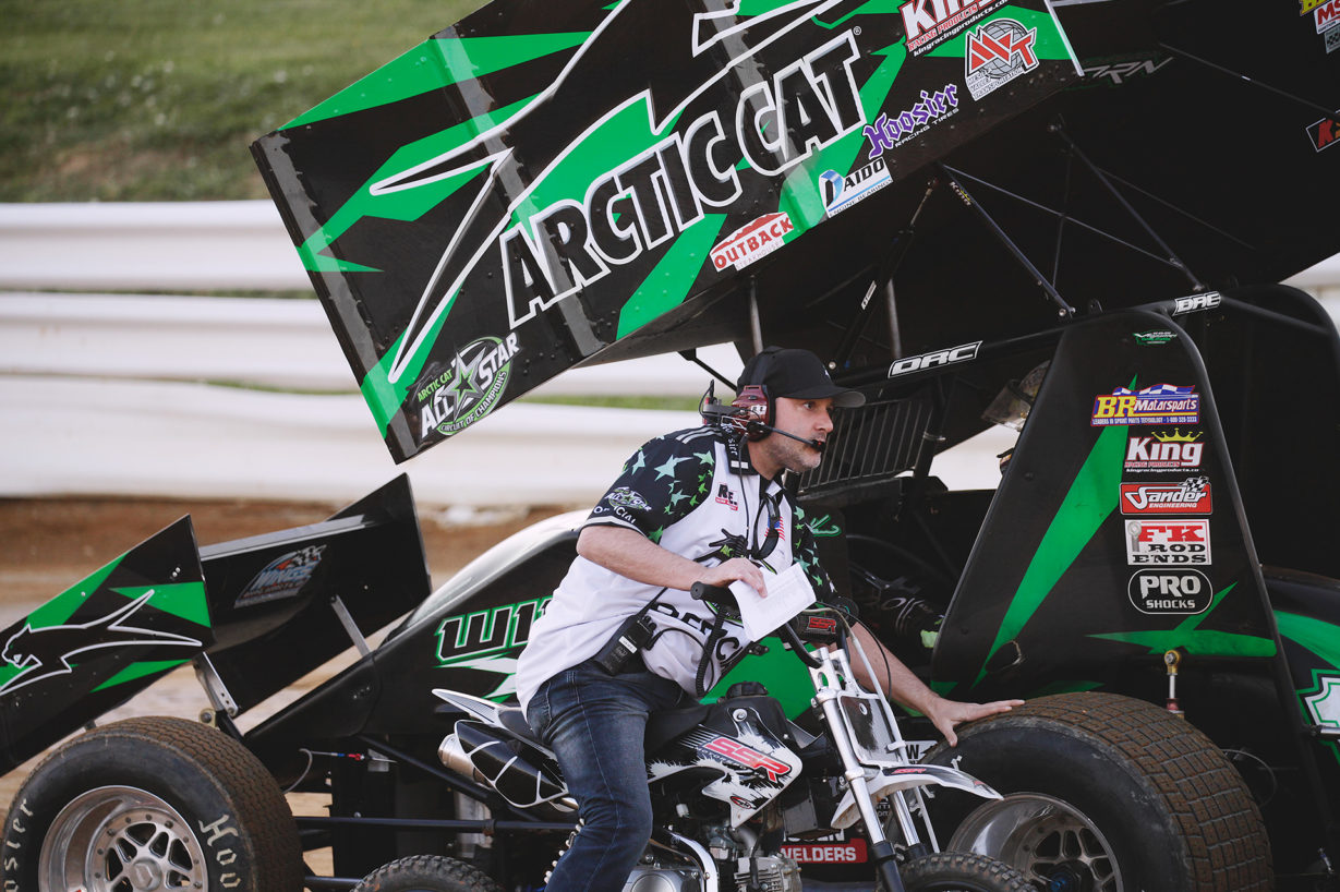 Tony Stewart officiating at Selinsgrove Speedway in Pennsylvania during the Arctic Cat All Stars Circuit of Champions sanctioned event in 2016. ( Jeffrey Turford / TDP )