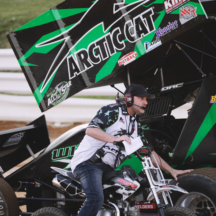Tony Stewart officiating at Selinsgrove Speedway in Pennsylvania during the Arctic Cat All Stars Circuit of Champions sanctioned event in 2016. ( Jeffrey Turford / TDP )