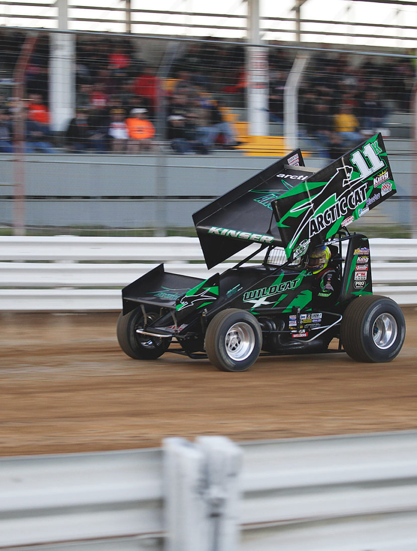 Kraig Kinser chases Dave Blaney during the 3rd Heat race at The All Stars Circuit of Champions race at Selinsgrove Speedway, PA 2016. ( Jeffrey Turford / TDP )