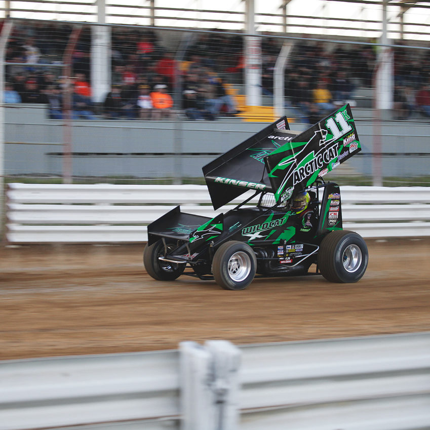 Kraig Kinser chases Dave Blaney during the 3rd Heat race at The All Stars Circuit of Champions race at Selinsgrove Speedway, PA 2016. ( Jeffrey Turford / TDP )
