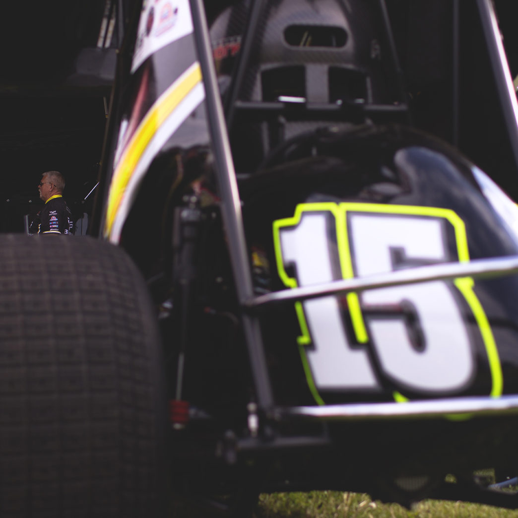 Donny Schatz and the Tony Stewart Racing Team relax before qualifying at the Outlaws event at Weedsport Speedway, 2016.( Jeffrey Turford / TDP )