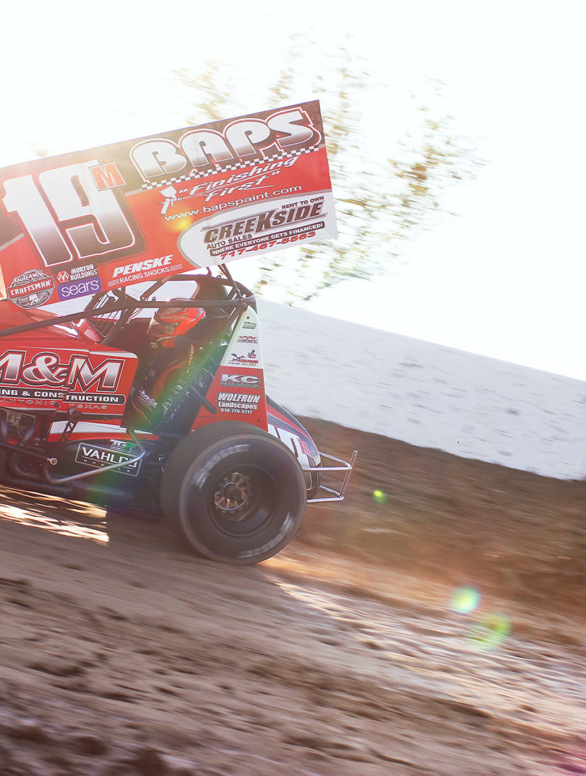 No. 19m; Brent Marks qualifying for the Craftsman World of Outlaws race at Weedsport Speedway. He would later finish 11th in the feature. ( Jeffrey Turford / TDP )