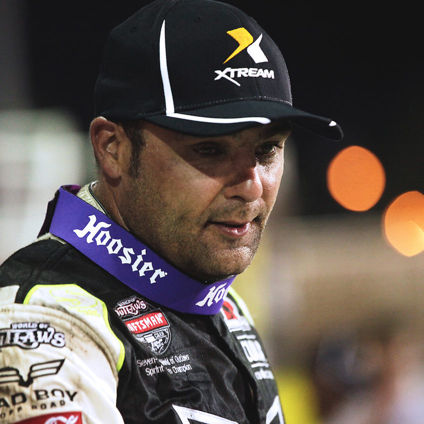 Donny Schatz in Knoxville Raceway victory lane. Schatz had a very productive weekend at Knoxville. Friday night he placed 2nd and Saturday night he got the win off a late race pass. ( Jeffrey Turford / TDP )