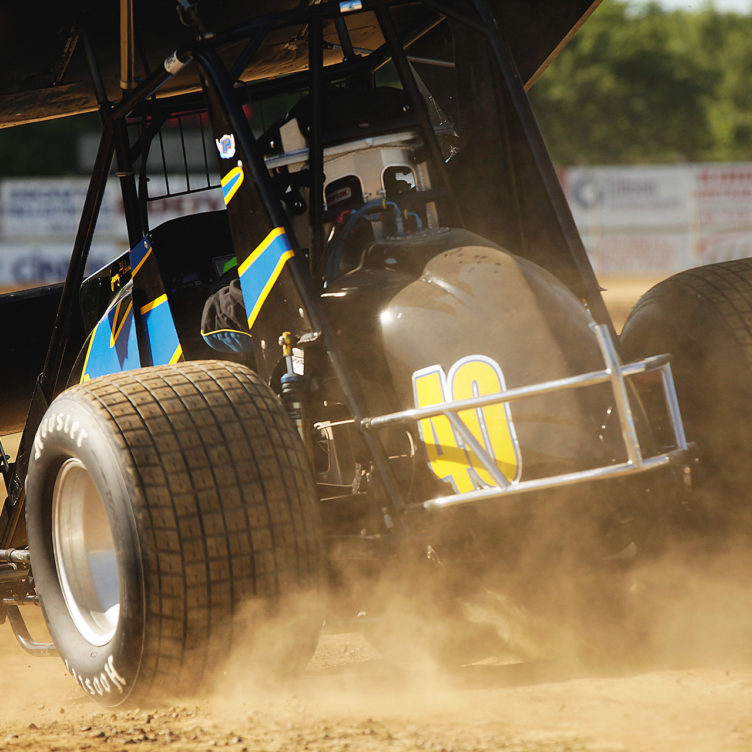 George Hobaugh Jr. launches onto the track for qualifying at Sharon Speedway on Tuesday night for Ohio Speedweek with the ASCoC. ( Jeffrey Turford / TDP )