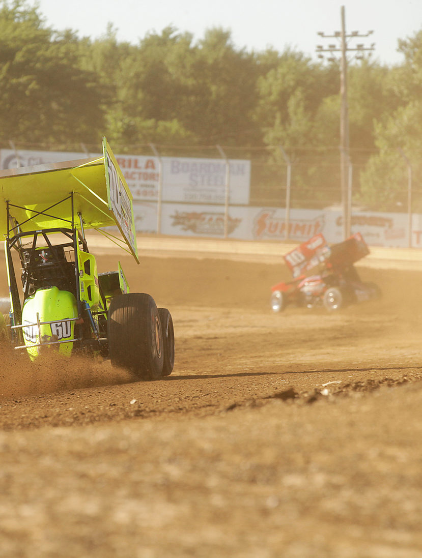 Kory Crabtree on the gas coming out of turn 3 during hot laps on Tuesday at Sharon Speedway. ( Jeffrey Turford / TDP )