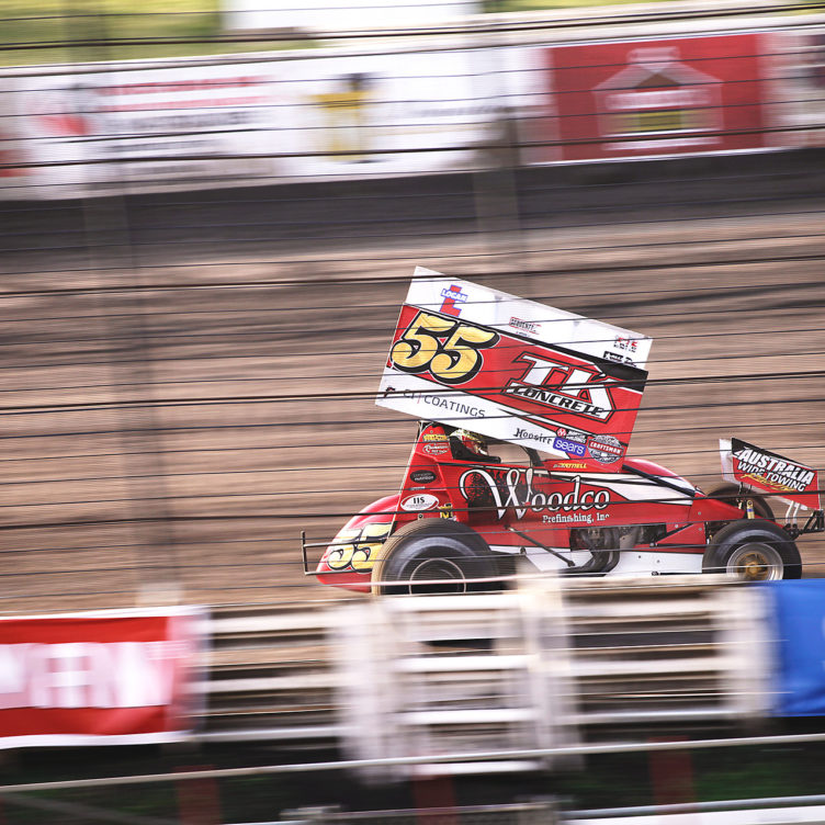 Australian favorite Brooke Tatnell and his sharp #55 have been strong in weekly competition at Knoxville. Tatnell scored at 10th place finish during the feature at Knoxville on Saturday night with The World of Outlaws. ( Jeffrey Turford / TDP )