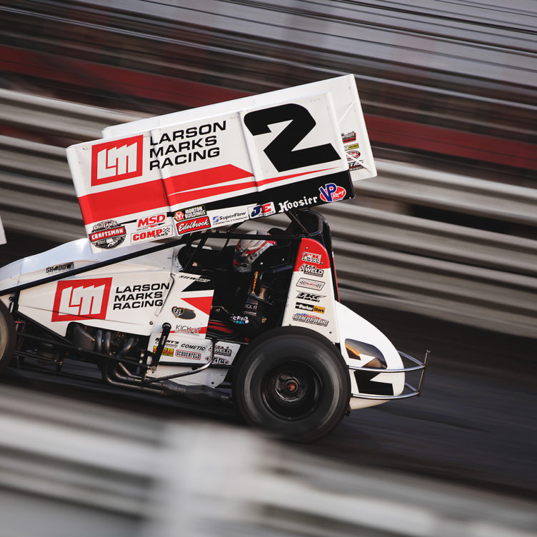Shane Stewart running his heat on Saturday at Knoxville Raceway. Shane Stewart was fast all weekend in The Larson-Marks 2 and made impressive charges from the back on both nights. ( Jeffrey Turford / TDP )