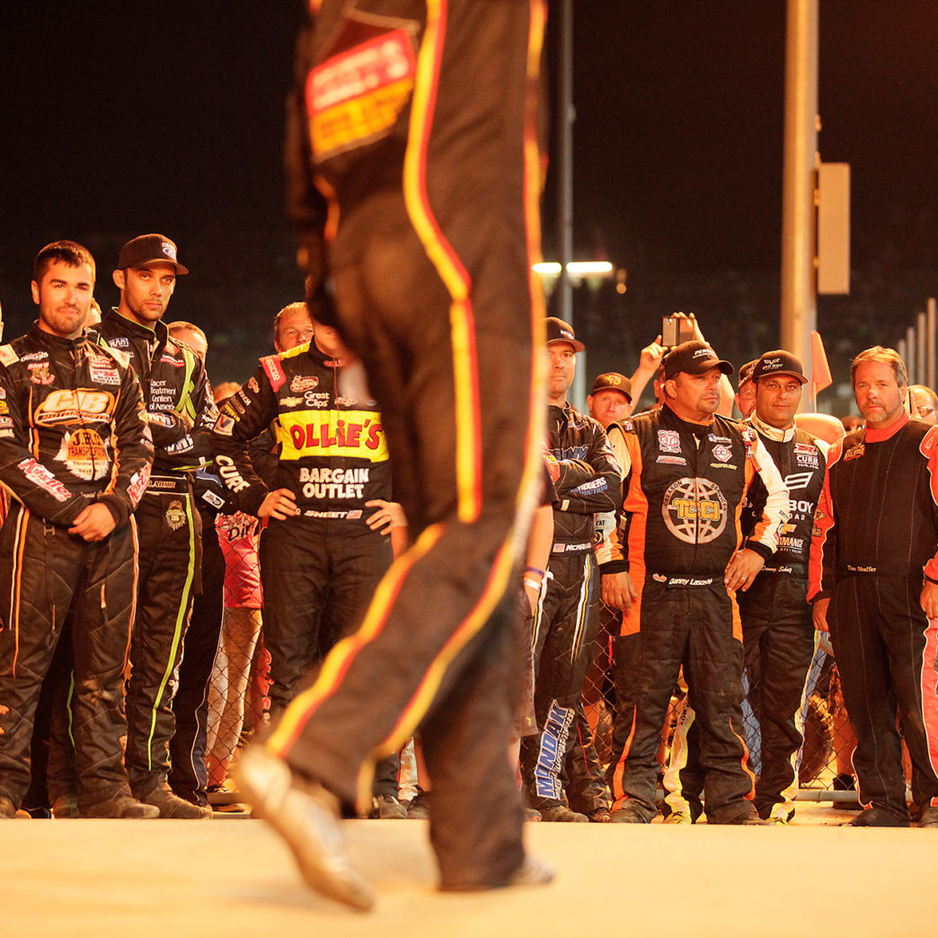 Brian Brown is introduced among the other starters of the 33rd Annual Kings Royal at Eldora Speedway. ( Jeffrey Turford / TDP )