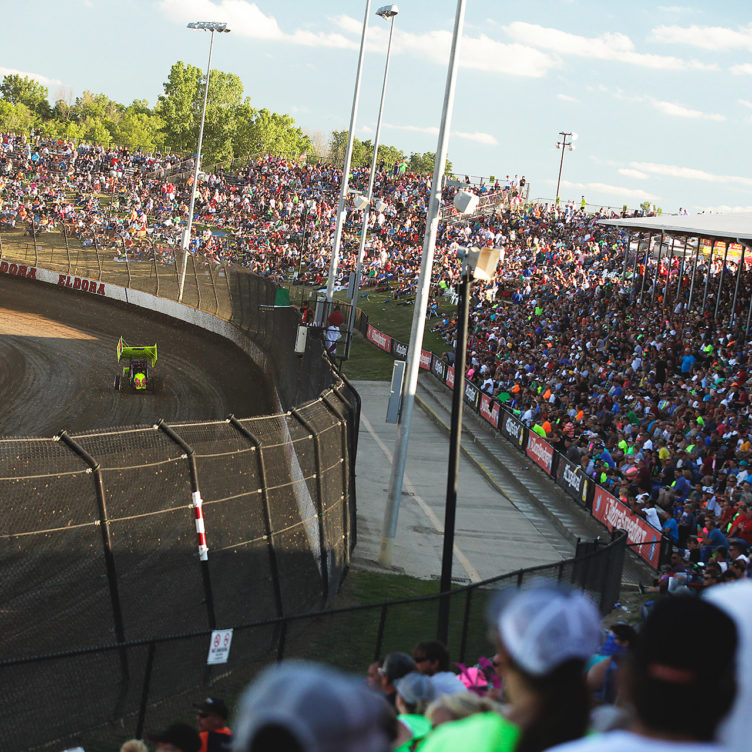 Kory Crabtree on the gas during hotlaps at Eldora. ( Jeffrey Turford / TDP )