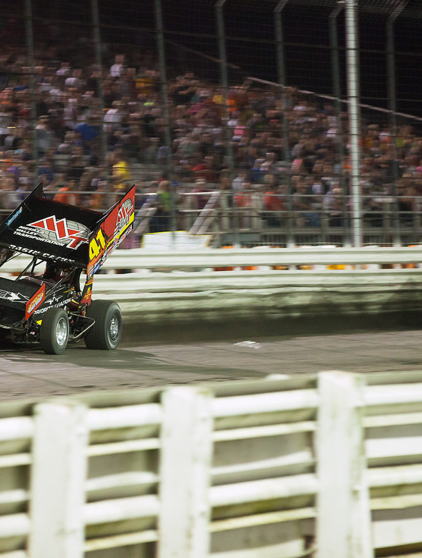 Jason Johnson and Donny Schatz traded the lead multiple times in The Knoxville Nationals A Main. Eventually Johnson would prevail. ( Jeffrey Turford / TDP )