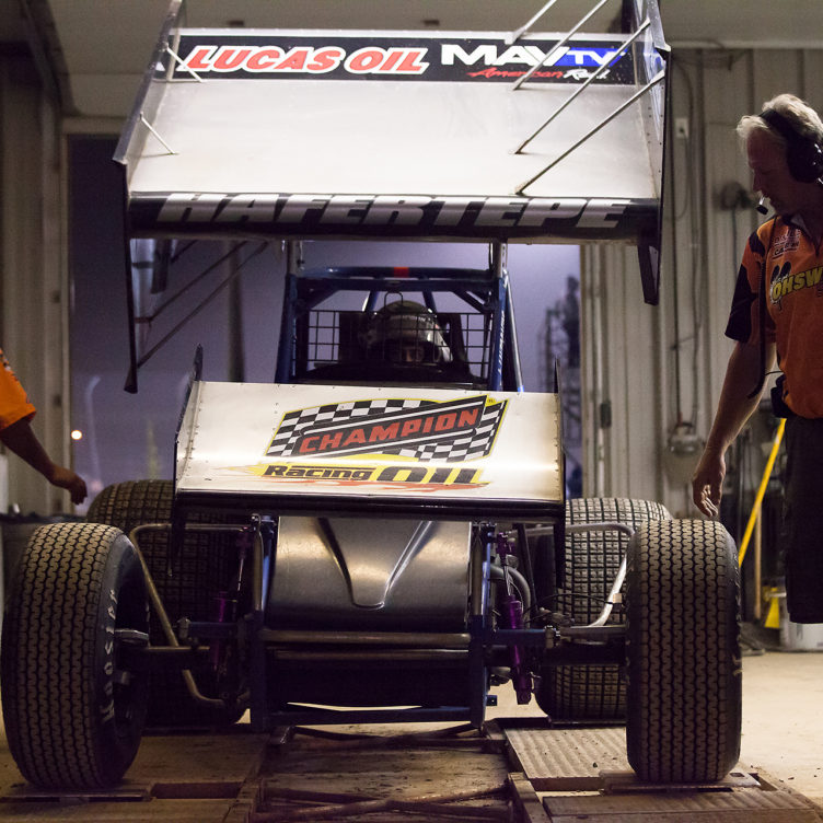 Sam Hafertepe Jr. in tech after winning B-Main no.1 at the CSCN