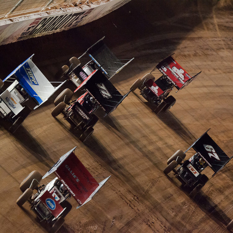 Cole Duncan leads a field of 15 cars in the 10 Lap C Feature to claim 1 of 2 B main transfer spots. The No. 4 of Cole Duncan and the 23C of Tyler Courtney placed 1st and 2nd in the C-Main to collect transfers spots to the B-feature at the 2016 World of Outlaws World Finals.( Jeffrey Turford / TDP )
