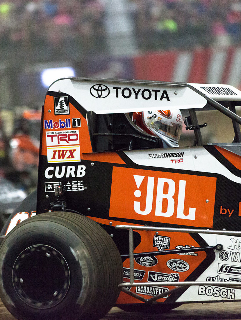 Friday January 13, 2017 TULSA, Oklahoma - Tanner Thorson throws the car into turn 1 during Heat race 10 on Vacuworx Qualifying Night of The 31st annual Lucas Oil Chili Bowl Nationals presented by General Tire.