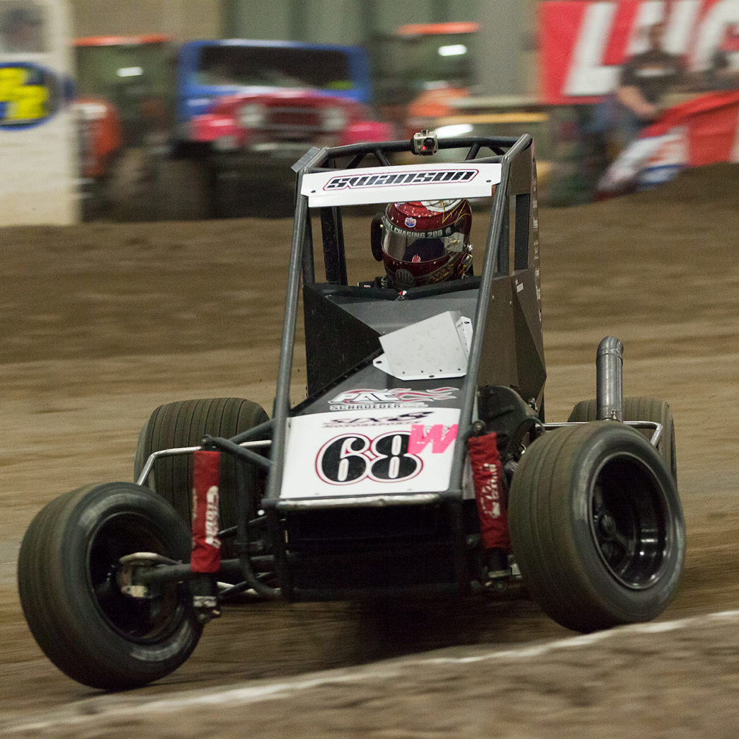 Saturday January 14, TULSA, Oklahoma -No.68W, SIX8 Motorsports car of Jake Swanson angles into turn 2 of Tulsa Expo Raceway in The 31st annual Lucas Oil Chili Bowl Nationals presented by General Tire. ( Jeffrey Turford / TDP )