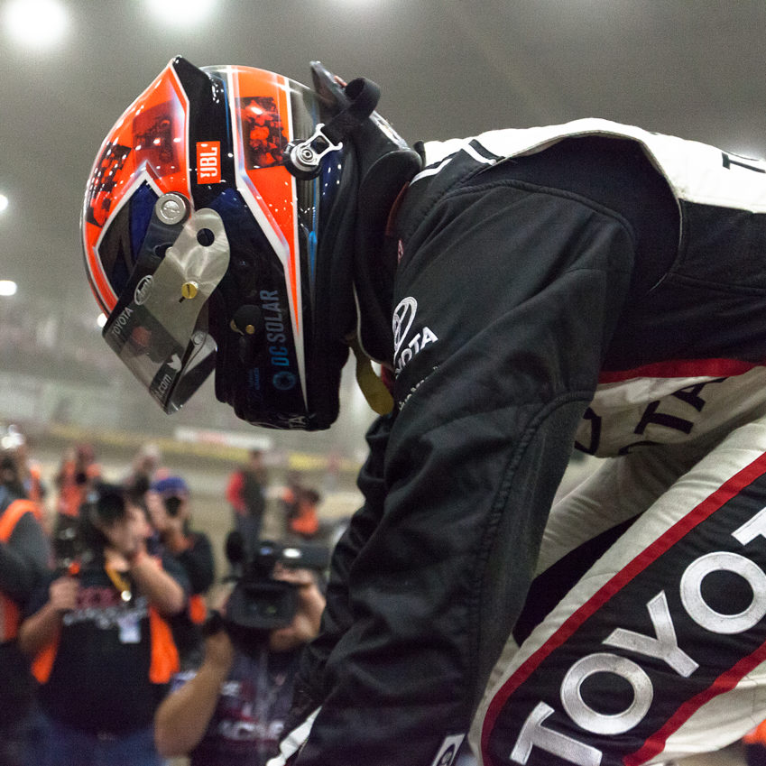 Thursday January 12, 2017 TULSA, Oklahoma - Christopher Bell mounts his DC Solar/Kunz Motorsports No. 71 midget car, in victory lane on Thursday, J.C.T. Qualifying Night of The 31st Chili Bowl Nationals ( Jeffrey Turford / TDP )