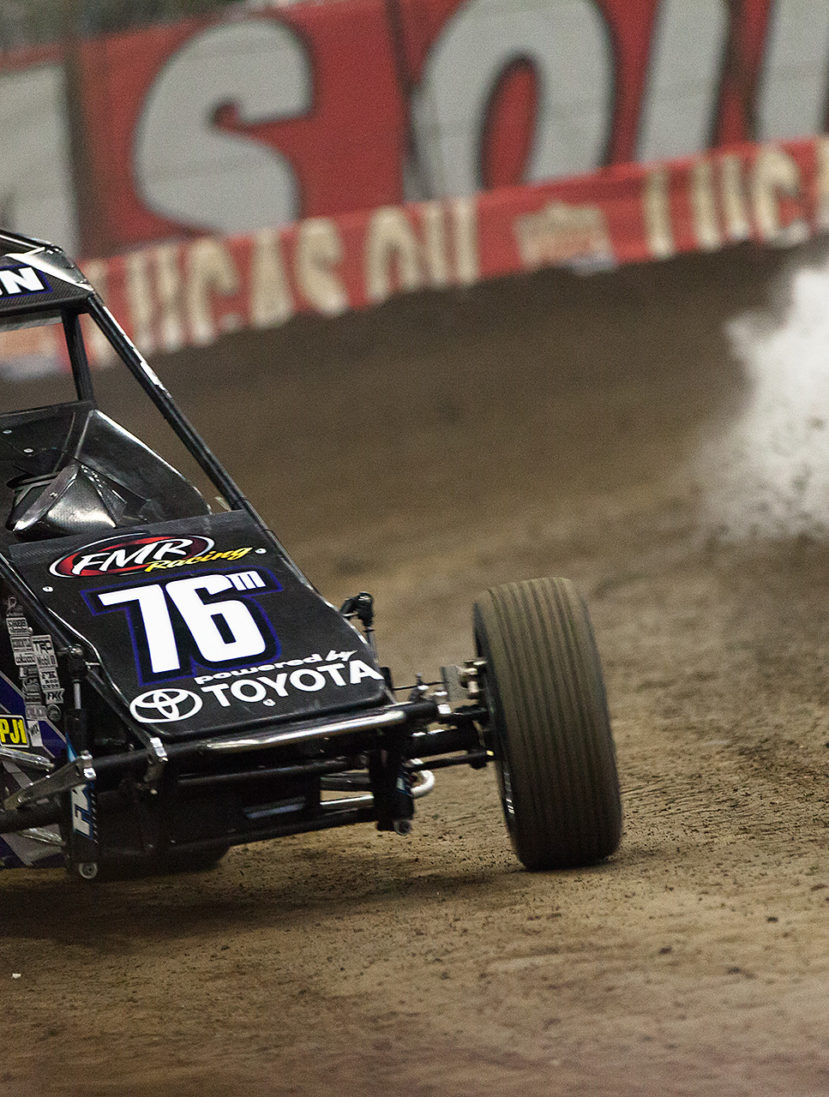 Thursday January 12, 2017 TULSA, Oklahoma - Brady Bacon leading the B-Feature on J.C.T. Qualifying Night of The 2017 Chili Bowl Nationals ( Jeffrey Turford / TDP )