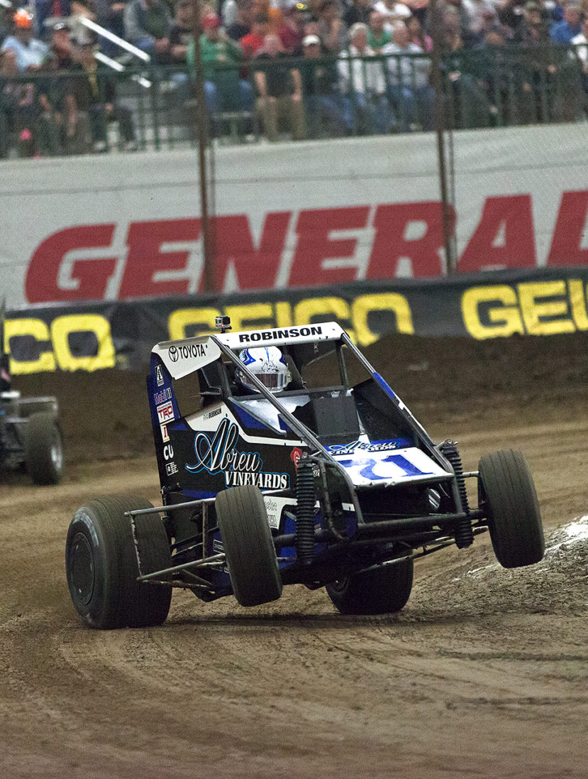 Wednesday January 11, 2017 TULSA, Oklahoma - No. 71 Ryan Robinson leading, after starting 7th in Heat 10, on Wednesday night of The 2017 Chili Bowl Nationals ( Jeffrey Turford / TDP )