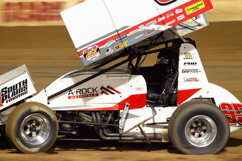 No.95 Matt Covington running hard out of turn 2 at Lake Ozark Speedway during the ASCS 360 Sprint Car A Feature on night 1 of the Memorial Weekend Sprint and Midget Nationals presented by The Drivers Project. ( Jeffrey Turford / TDP )